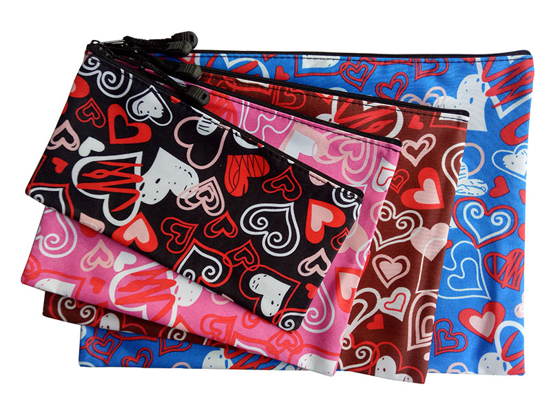 Peach Skin Printed Double Heart Pattern Zipper Bag