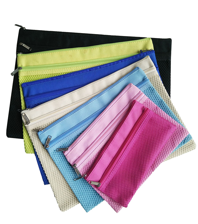 Double Zipper Colorful Jean Mesh Bag
