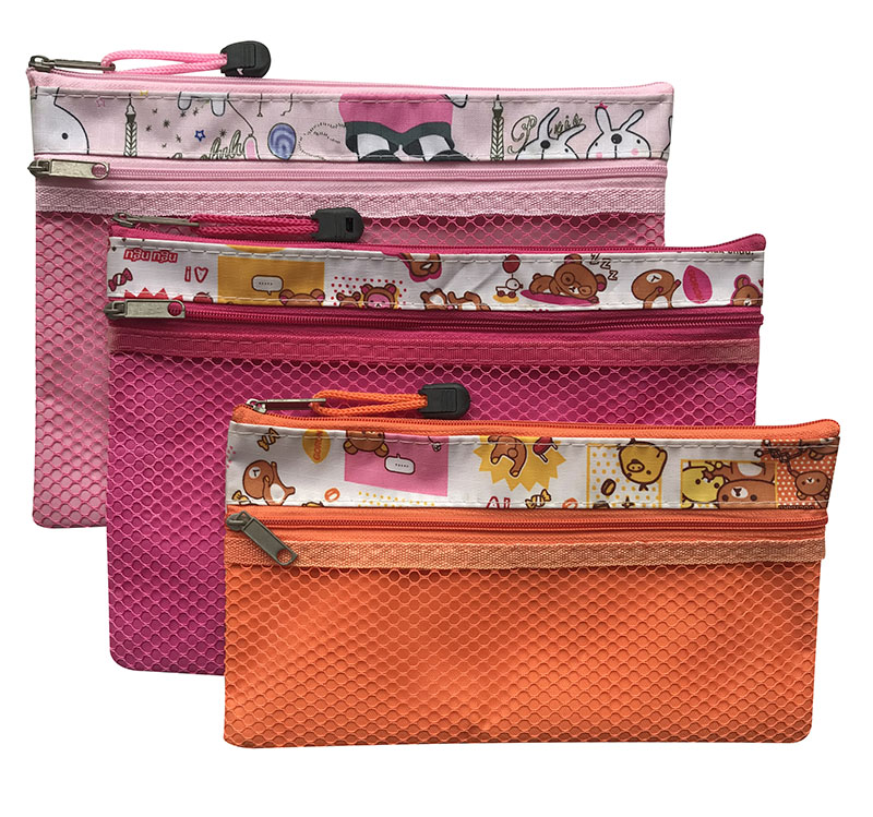 Cartoon Double Zipper Mesh Bag