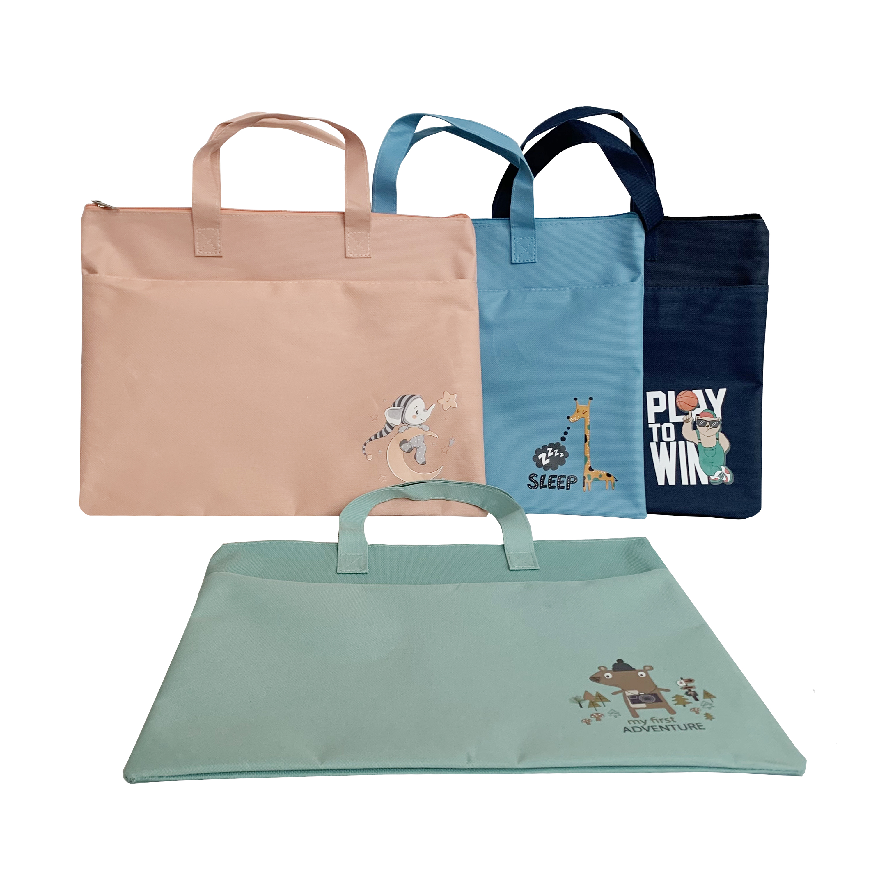 Printed Oxford Double Zipper Handbag
