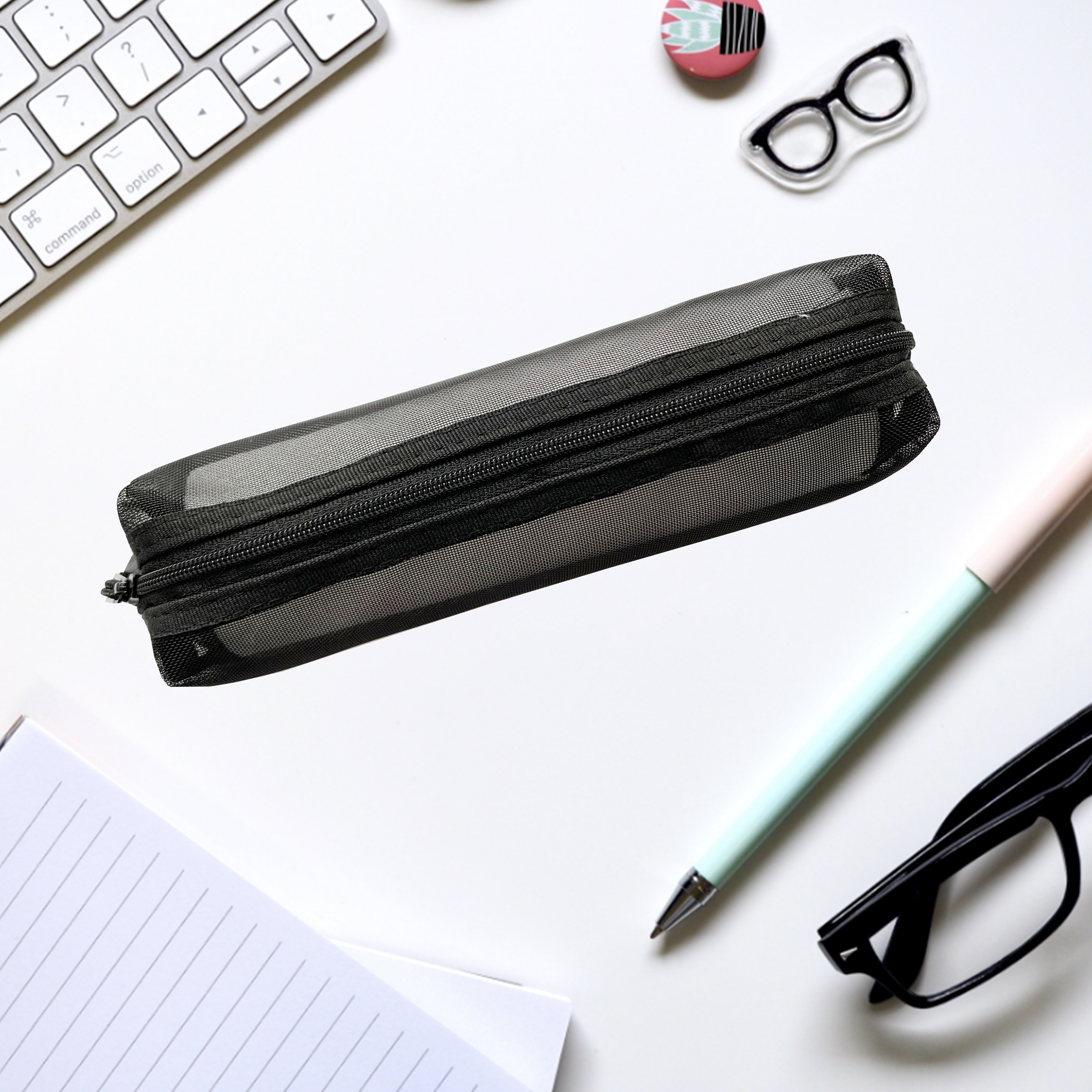 single zipper nylon mesh pencil case