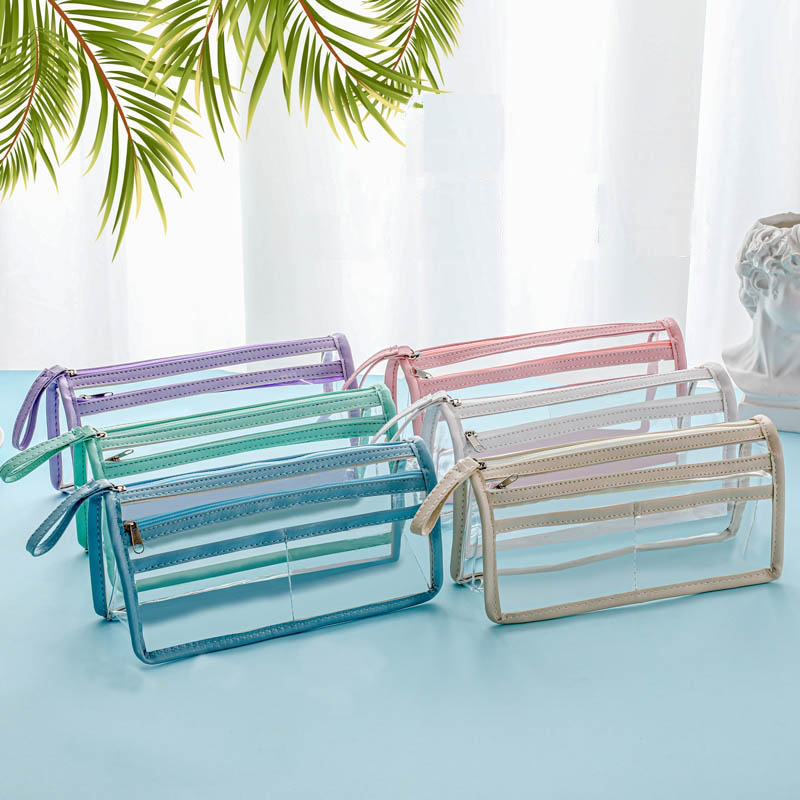 EVA leather stitching transparent double zipper pencil case