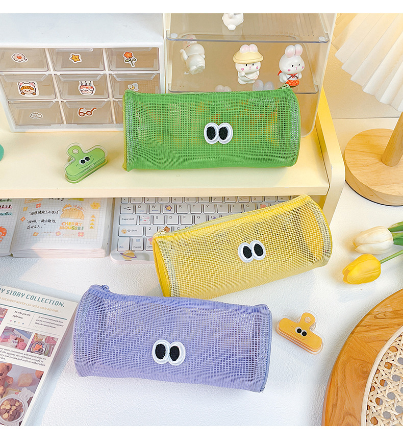 Cartoon Mesh Cylinder Pencil Pouch