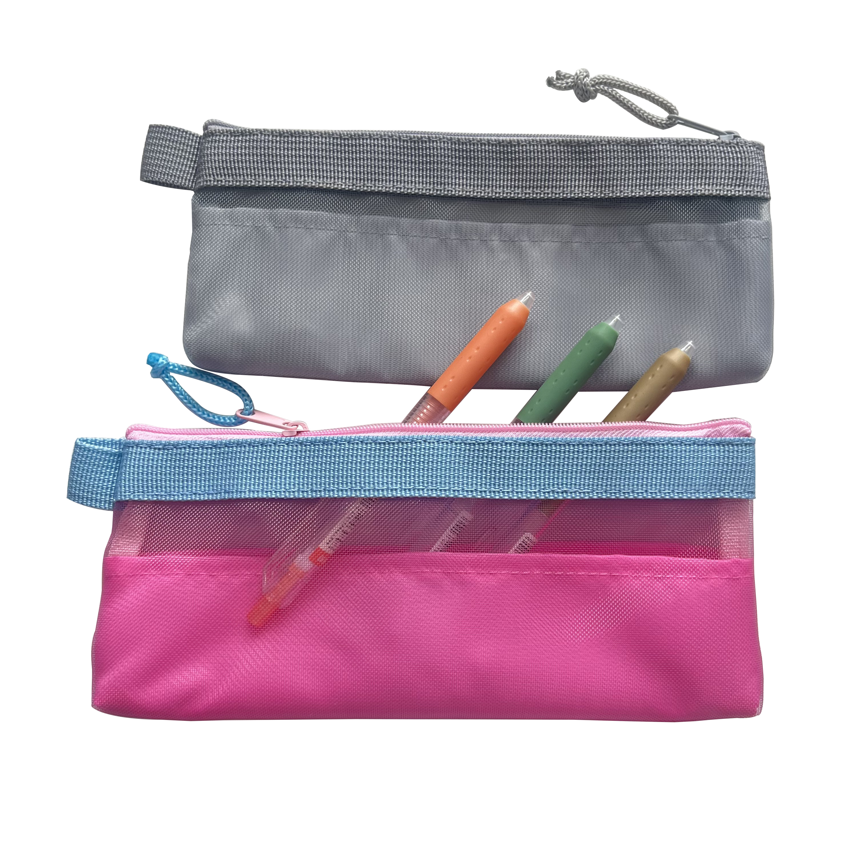 Multicolor Double Layer Mesh Pen Bag