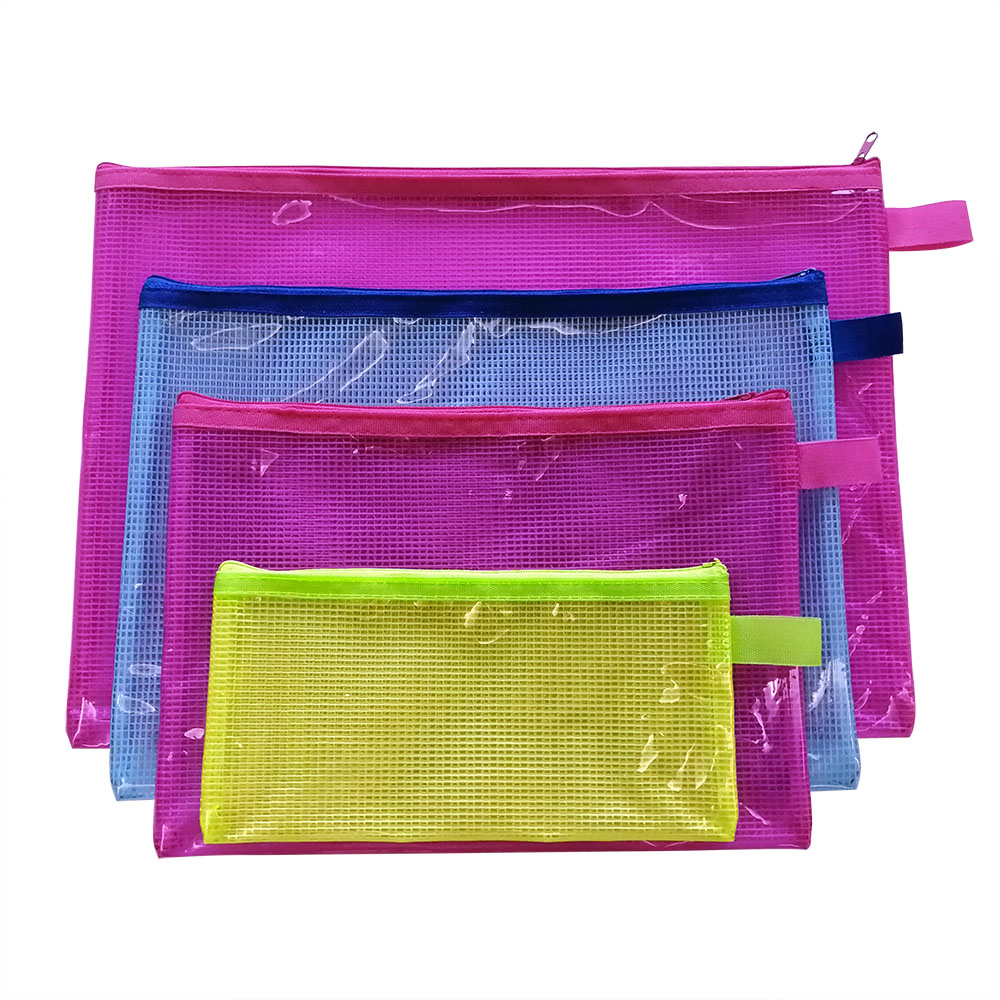 PVC color mesh single zipper bag